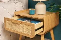 Miliboo Table De Chevet-Tables de chevet avec tiroir en bois clair frêne et cannage rotin L50 cm (lot de 2) ATHÈNE