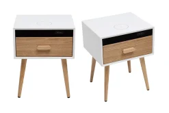 Miliboo Table De Chevet-Tables de chevet connectées multimédia blanc mat et bois clair massif L40 (lot de 2) PAVAN
