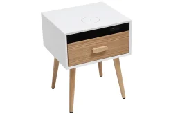 Miliboo Table De Chevet-Tables de chevet connectées multimédia blanc mat et bois clair massif L40 (lot de 2) PAVAN