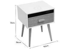 Miliboo Table De Chevet-Tables de chevet connectées multimédia blanc mat et bois clair massif L40 (lot de 2) PAVAN