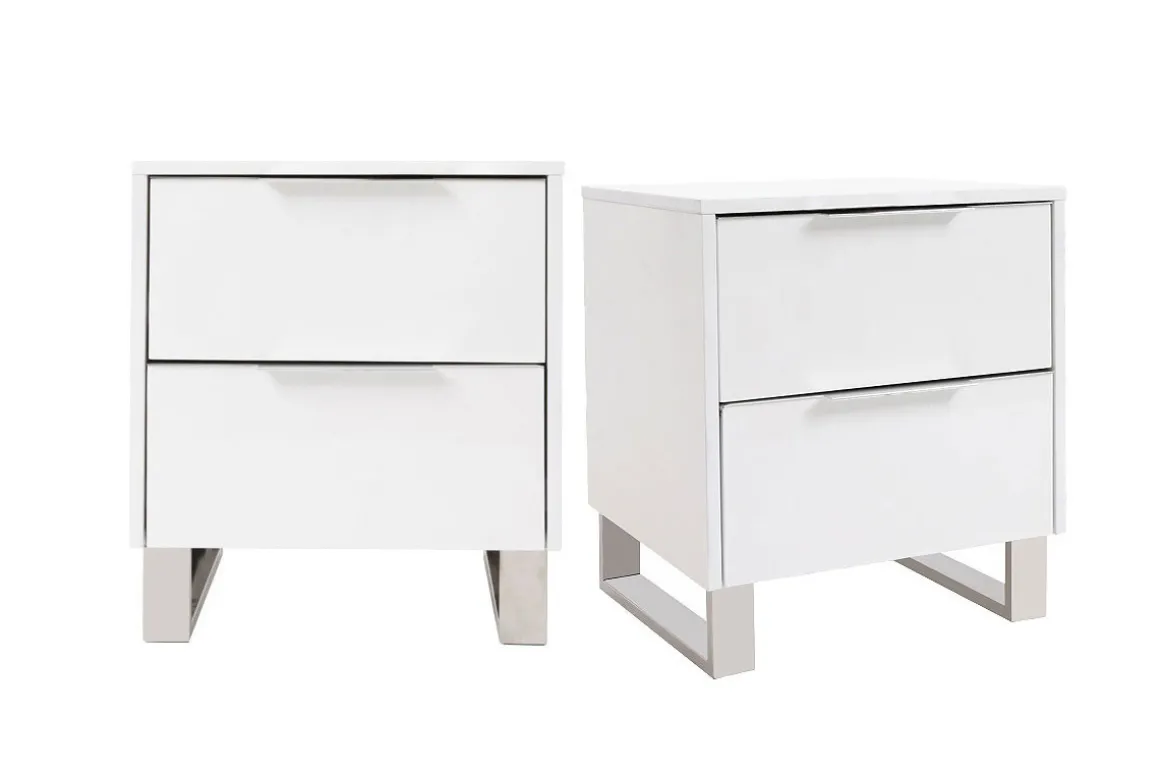 Miliboo Table De Chevet-Tables de chevet design blanc laqué et métal chromé L45 cm (lot de 2) HALIFAX