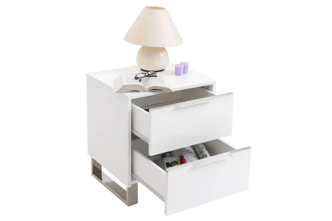 Miliboo Table De Chevet-Tables de chevet design blanc laqué et métal chromé L45 cm (lot de 2) HALIFAX