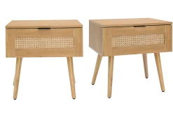 Miliboo Table De Chevet-Tables de chevet finition bois clair, cannage rotin et métal noir L50 cm (lot de 2) MANILLE
