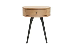 Miliboo Table De Chevet-Tables de chevet rondes avec tiroir bois clair et métal noir D41 cm (lot de 2) KORAL