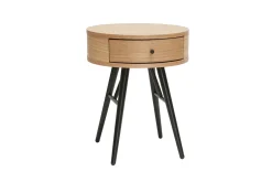 Miliboo Table De Chevet-Tables de chevet rondes avec tiroir bois clair et métal noir D41 cm (lot de 2) KORAL