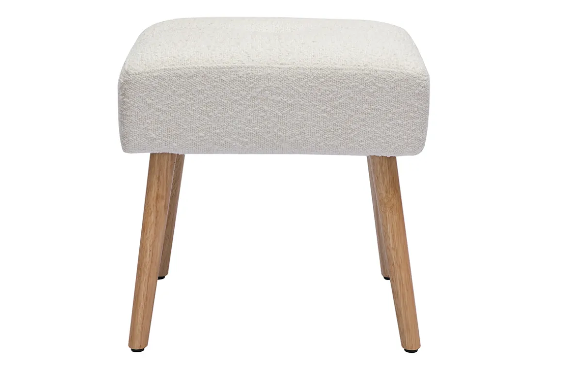 Miliboo Tabouret De Bar-Tabouret bas en tissu effet laine bouclée blanc et bois clair massif H46 cm GUESTA