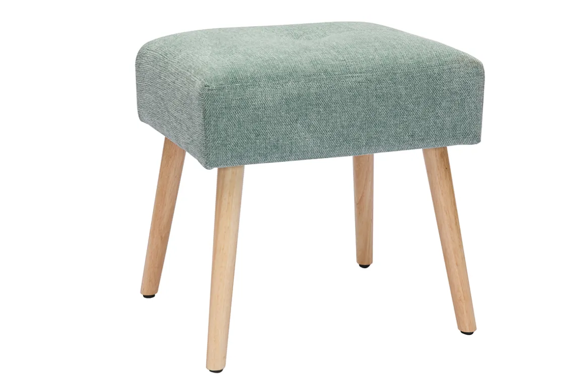 Miliboo Tabouret De Bar-Tabouret bas en tissu effet velours texturé vert céladon et bois clair massif H46 cm GUESTA