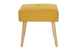 Miliboo Chaise Design-Tabouret bas en tissu effet velours texturé jaune moutarde et bois clair massif H46 cm GUESTA