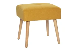 Miliboo Chaise Design-Tabouret bas en tissu effet velours texturé jaune moutarde et bois clair massif H46 cm GUESTA