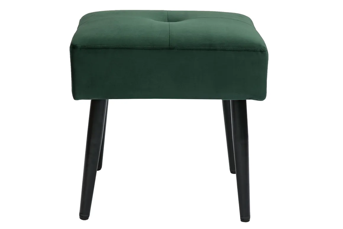 Miliboo Chaise Design-Tabouret bas en tissu effet velours texturé vert foncé et métal noir H46 cm GUESTA