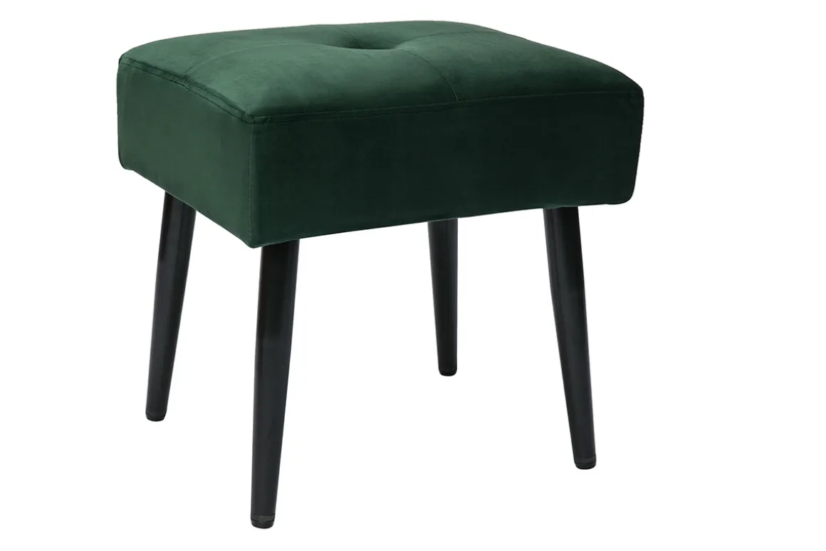 Miliboo Chaise Design-Tabouret bas en tissu effet velours texturé vert foncé et métal noir H46 cm GUESTA