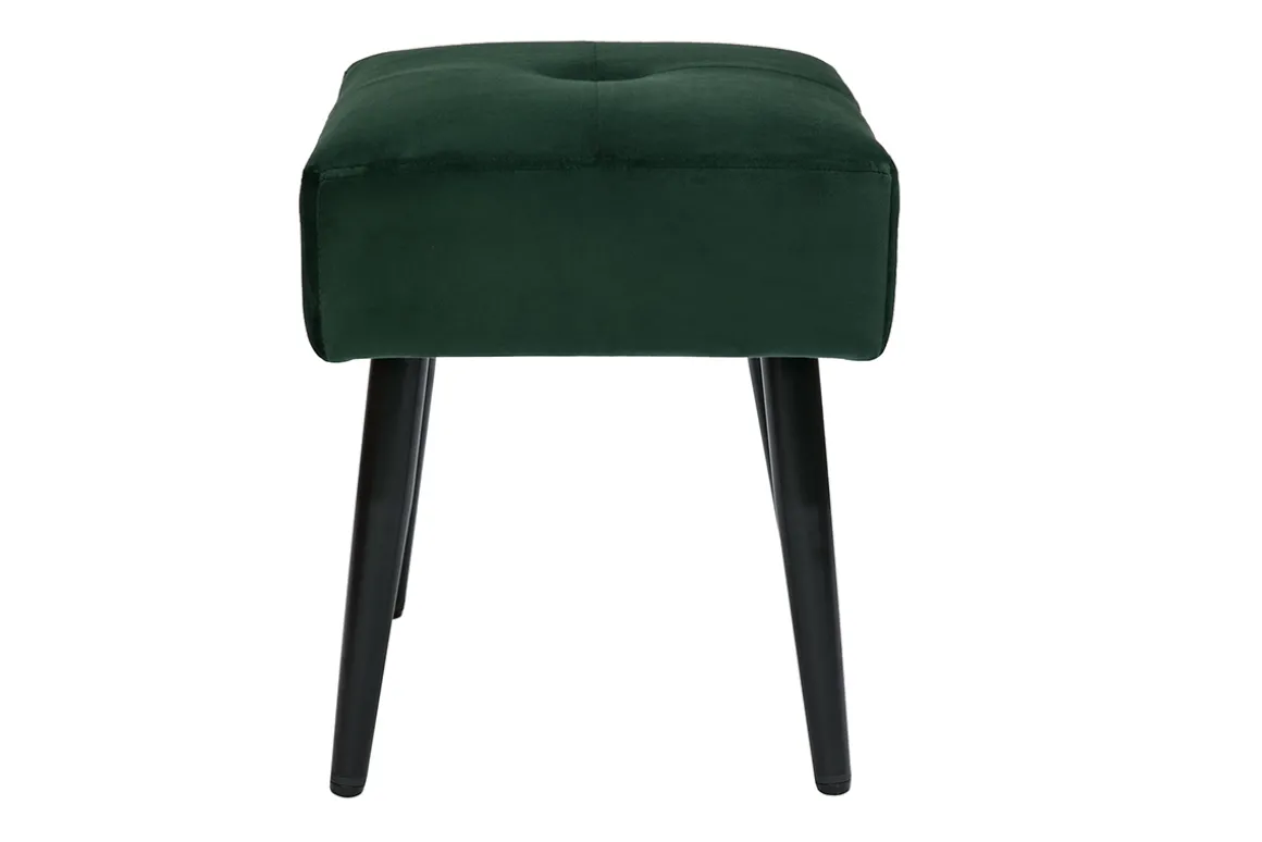 Miliboo Chaise Design-Tabouret bas en tissu effet velours texturé vert foncé et métal noir H46 cm GUESTA