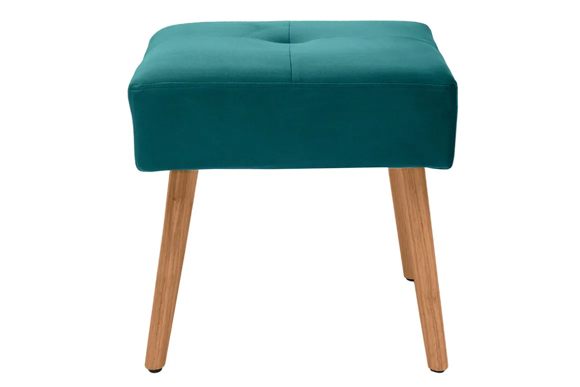 Miliboo Tabouret De Bar-Tabouret bas en tissu velours bleu pétrole et bois clair massif H46 cm GUESTA