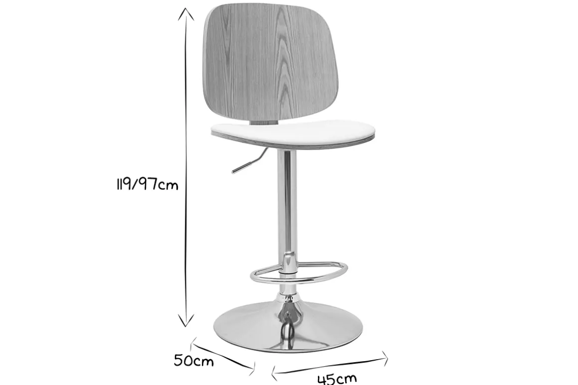 Miliboo Tabouret De Bar-Tabouret de bar ajustable design blanc et bois clair BECK