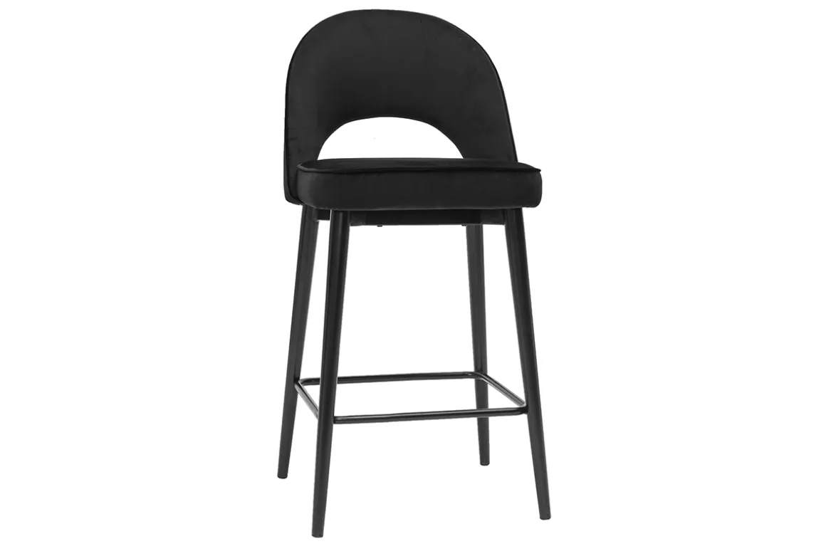 Miliboo Tabouret De Bar-Tabouret de bar design en velours noir et métal H69 cm BELLEROSE
