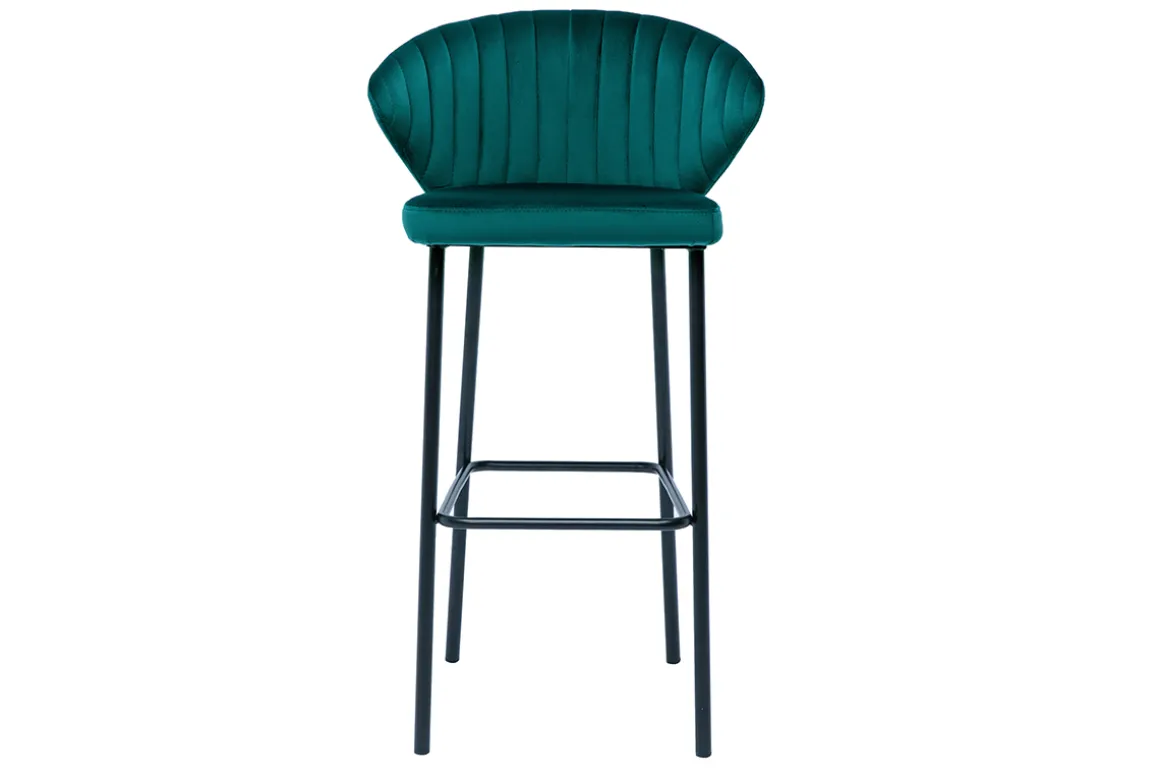 Miliboo Tabouret De Bar-Tabouret de bar design en tissu velours gaufré bleu canard H78 cm DALLY