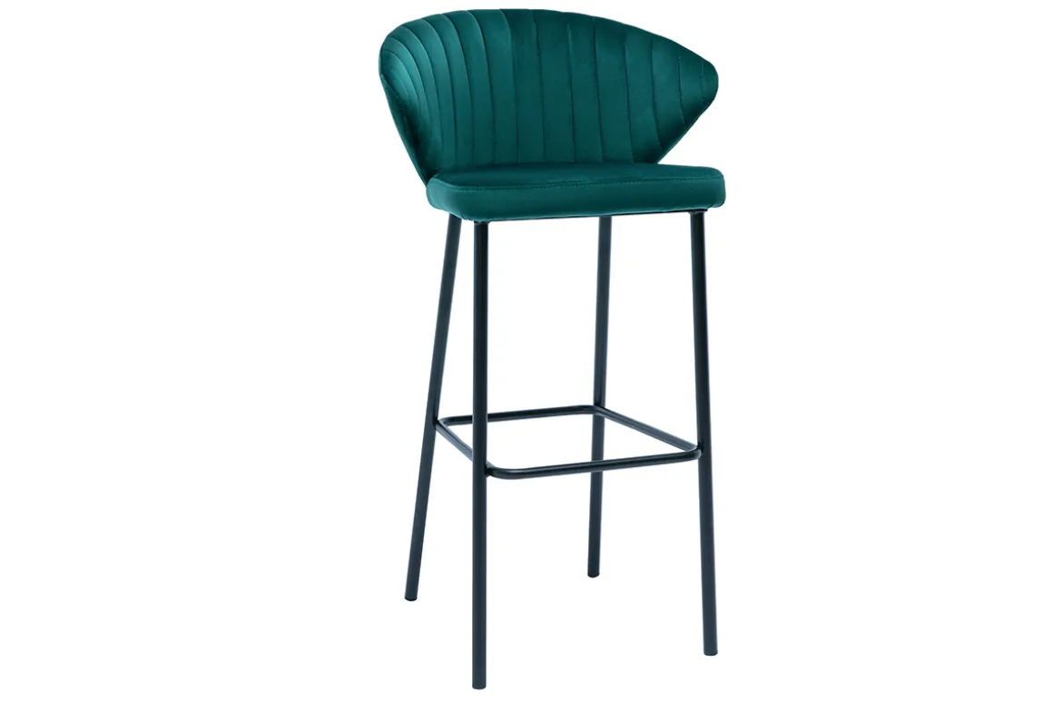 Miliboo Tabouret De Bar-Tabouret de bar design en tissu velours gaufré bleu canard H78 cm DALLY