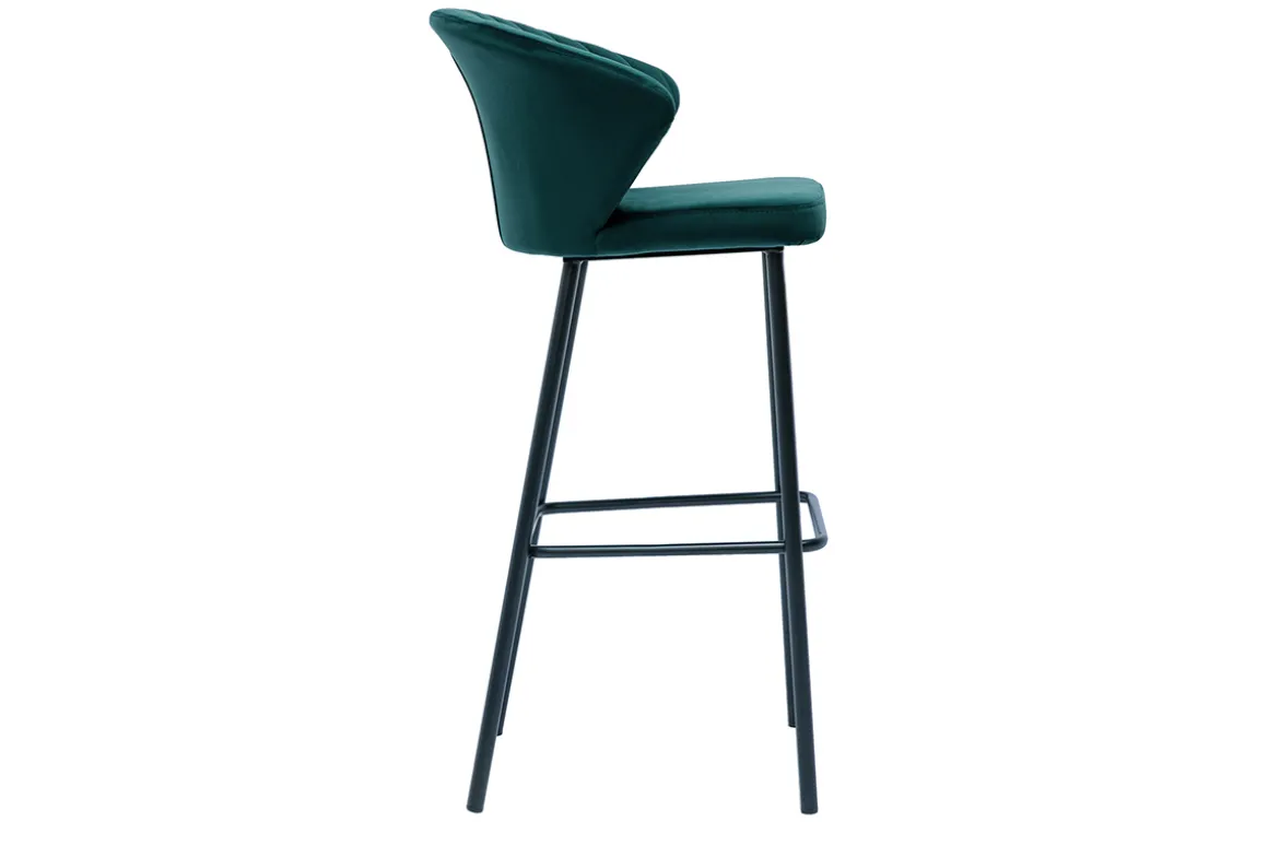 Miliboo Tabouret De Bar-Tabouret de bar design en tissu velours gaufré bleu canard H78 cm DALLY