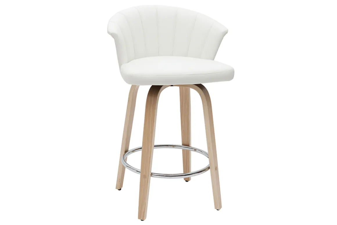 Miliboo Tabouret De Bar-Tabouret de bar design pivotant blanc et bois clair H65cm ALBIN