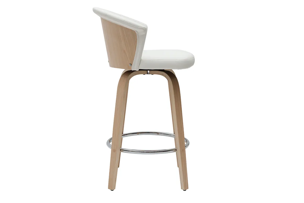 Miliboo Tabouret De Bar-Tabouret de bar design pivotant blanc et bois clair H65cm ALBIN