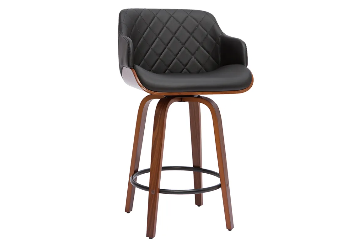 Miliboo Tabouret De Bar-Tabouret de bar design pivotant 360° noir et bois foncé H65 cm LUCIEN
