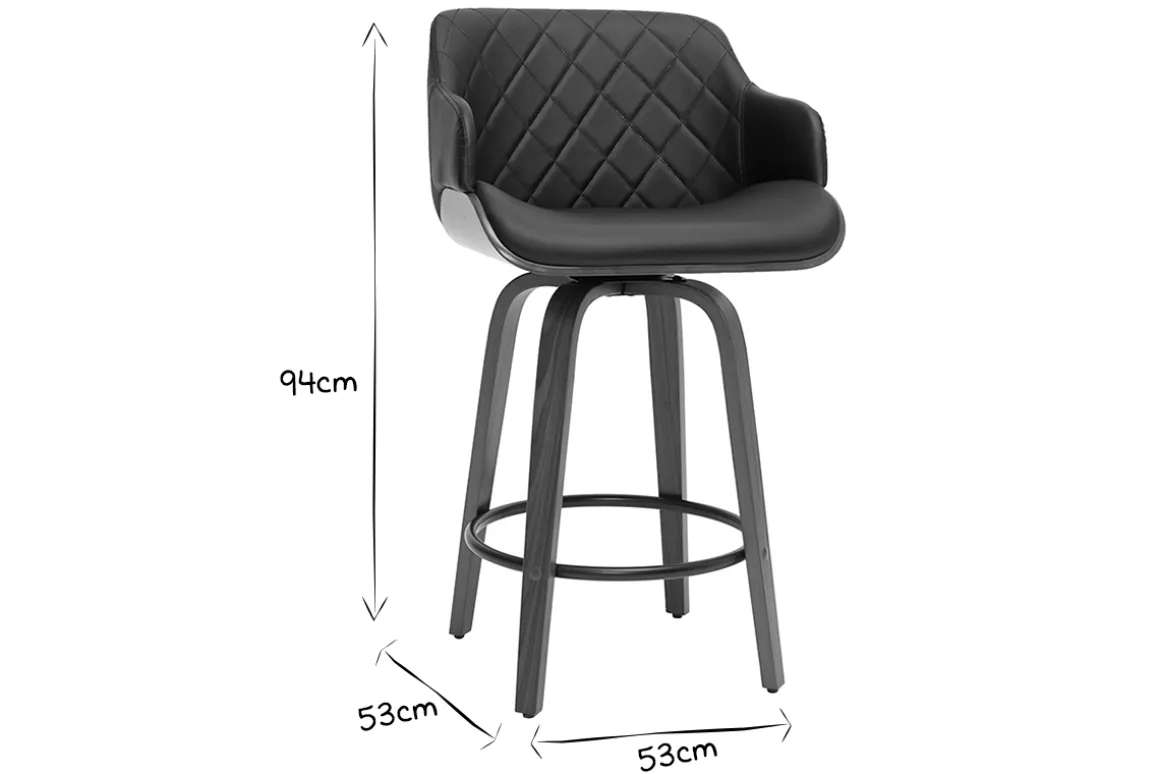 Miliboo Tabouret De Bar-Tabouret de bar design pivotant 360° noir et bois foncé H65 cm LUCIEN