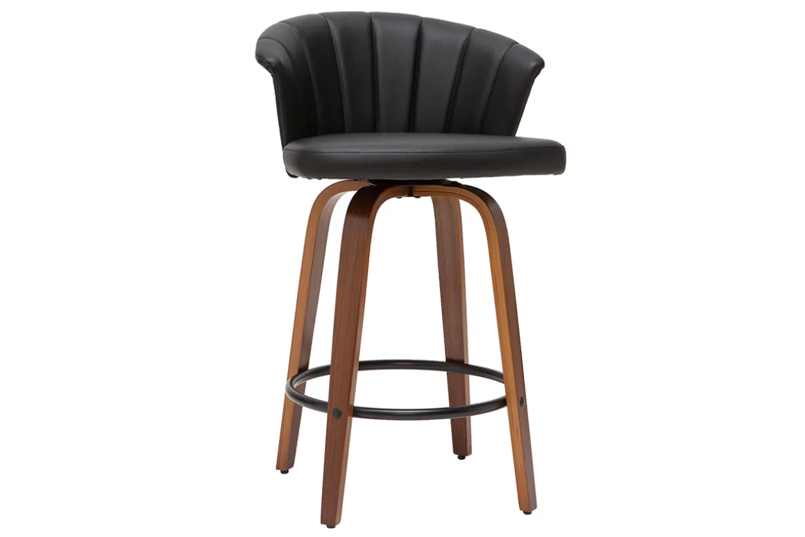 Miliboo Tabouret De Bar-Tabouret de bar design pivotant noir et bois foncé H65cm ALBIN
