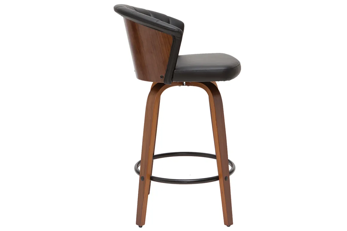 Miliboo Tabouret De Bar-Tabouret de bar design pivotant noir et bois foncé H65cm ALBIN