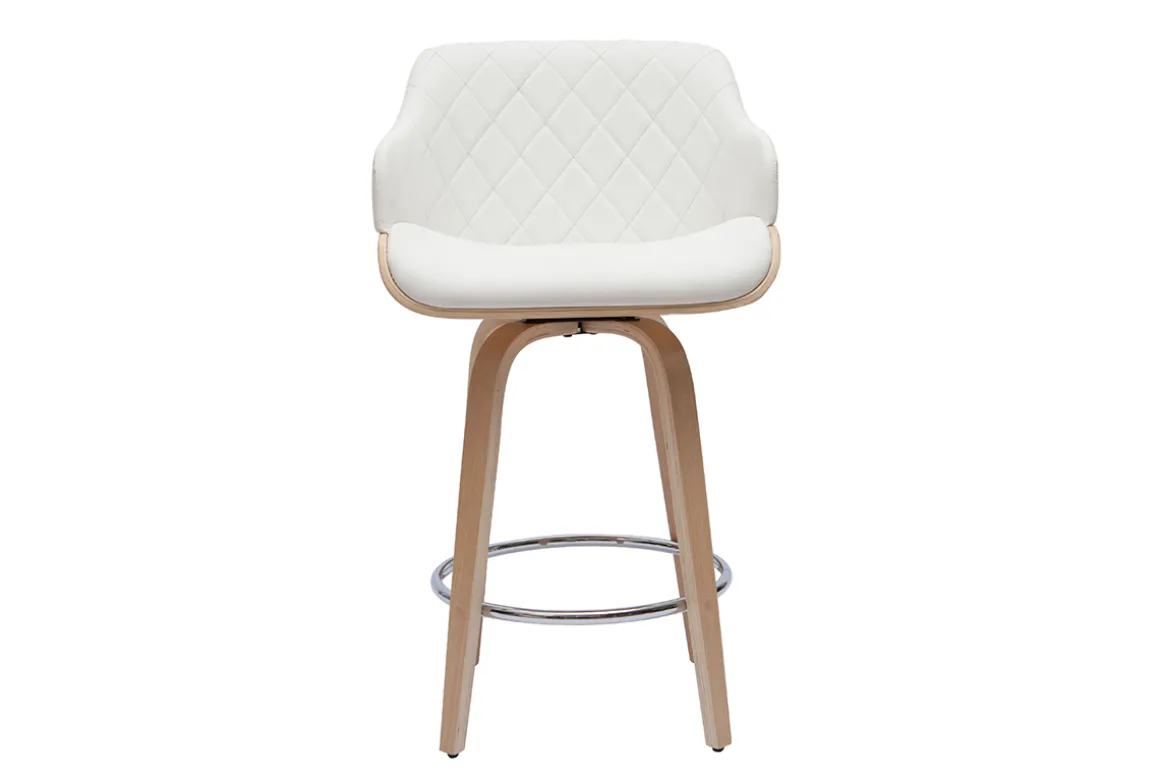 Miliboo Tabouret De Bar-Tabouret de bar design pivotant 360° blanc et bois clair H65 cm LUCIEN