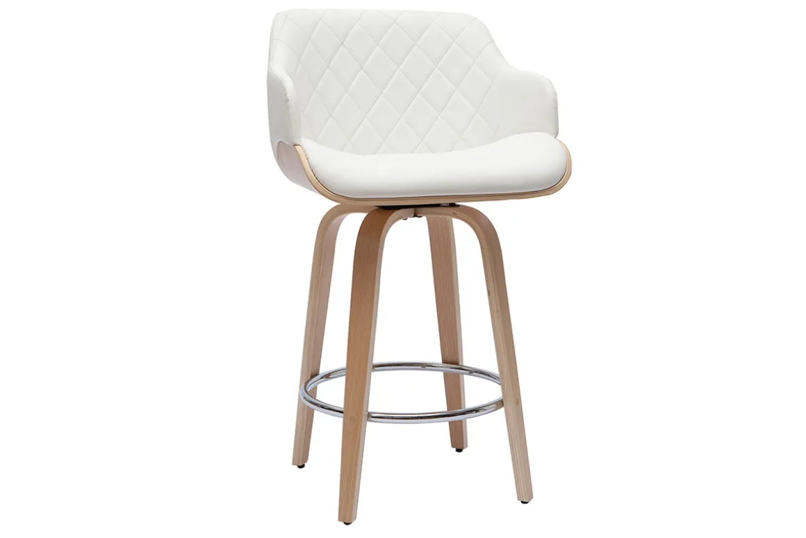 Miliboo Tabouret De Bar-Tabouret de bar design pivotant 360° blanc et bois clair H65 cm LUCIEN