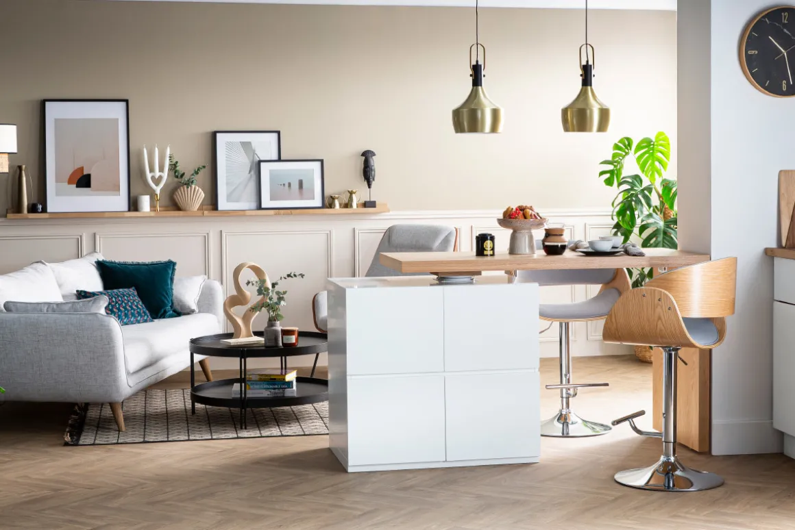 Miliboo Tabouret De Bar-Tabouret de bar design réglable en tissu gris clair et bois clair BENT