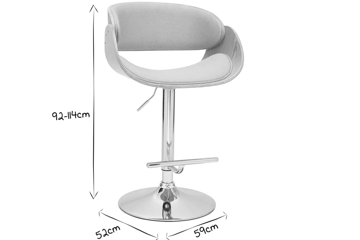 Miliboo Tabouret De Bar-Tabouret de bar design réglable en tissu gris clair et bois clair BENT