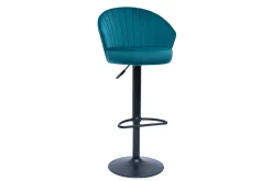 Miliboo Tabouret De Bar-Tabouret de bar design réglable et pivotant en tissu velours gaufré bleu canard IZAAC