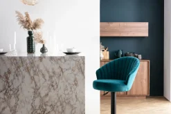 Miliboo Tabouret De Bar-Tabouret de bar design réglable et pivotant en tissu velours gaufré bleu canard IZAAC