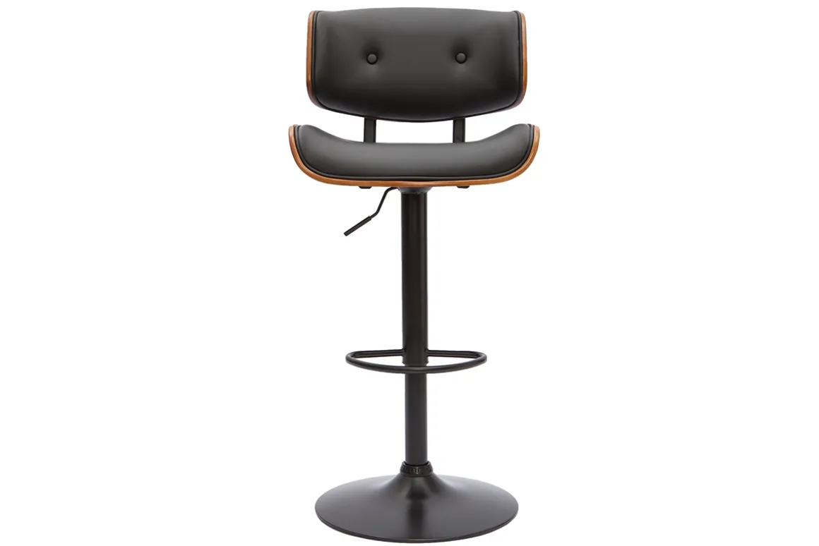 Miliboo Tabouret De Bar-Tabouret de bar design réglable pivotant 360° noir et bois foncé BASILE