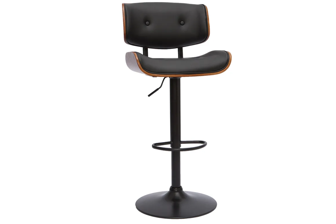 Miliboo Tabouret De Bar-Tabouret de bar design réglable pivotant 360° noir et bois foncé BASILE