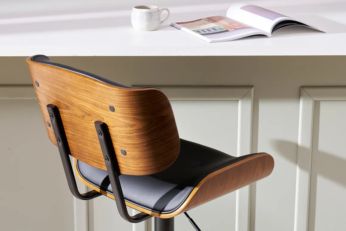 Miliboo Tabouret De Bar-Tabouret de bar design réglable pivotant 360° noir et bois foncé BASILE