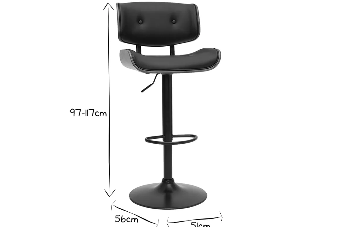 Miliboo Tabouret De Bar-Tabouret de bar design réglable pivotant 360° noir et bois foncé BASILE