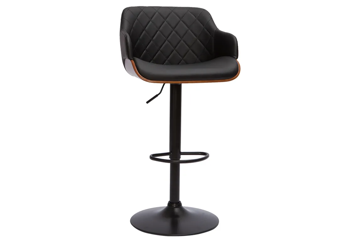 Miliboo Tabouret De Bar-Tabouret de bar design réglable pivotant 360° noir et bois foncé LUCIEN
