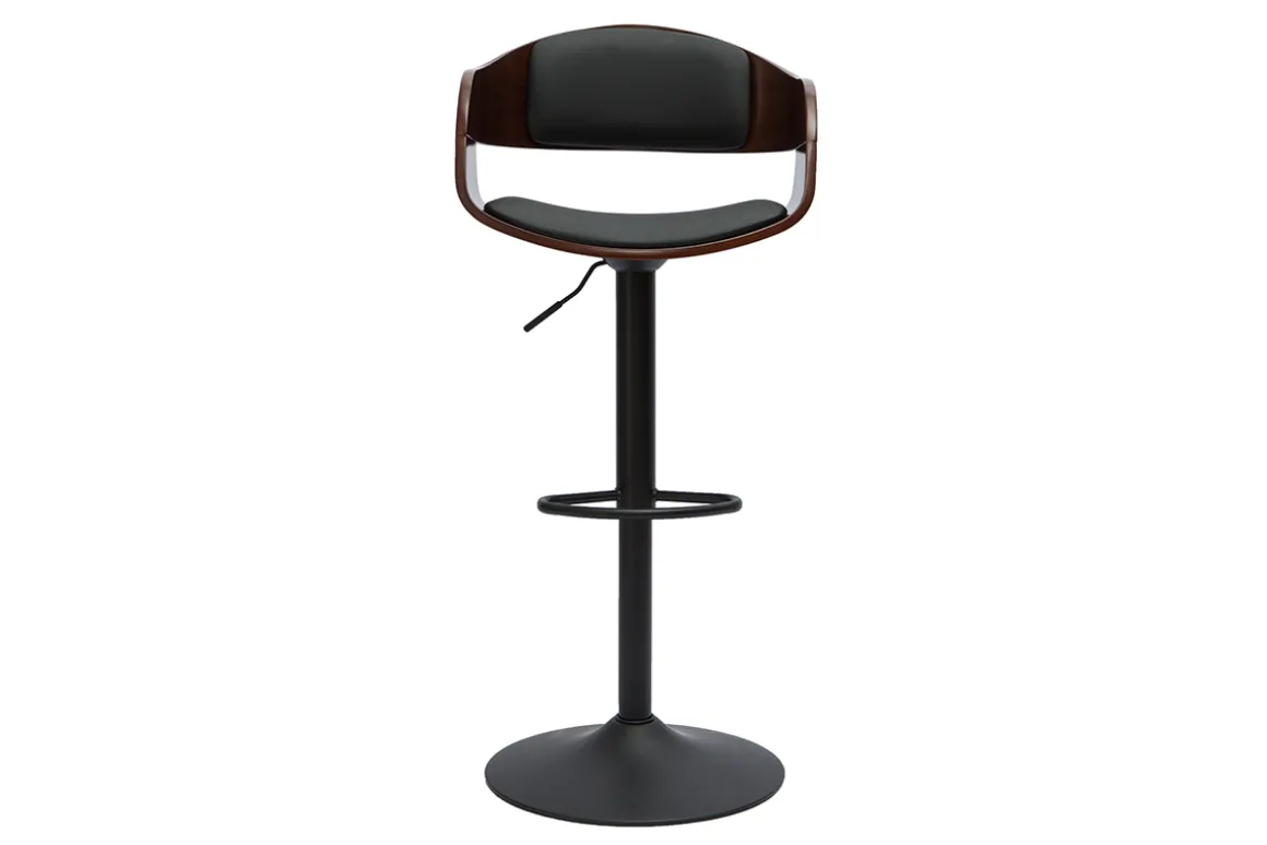 Miliboo Tabouret De Bar-Tabouret de bar design réglable noir et bois foncé EUSTACHE