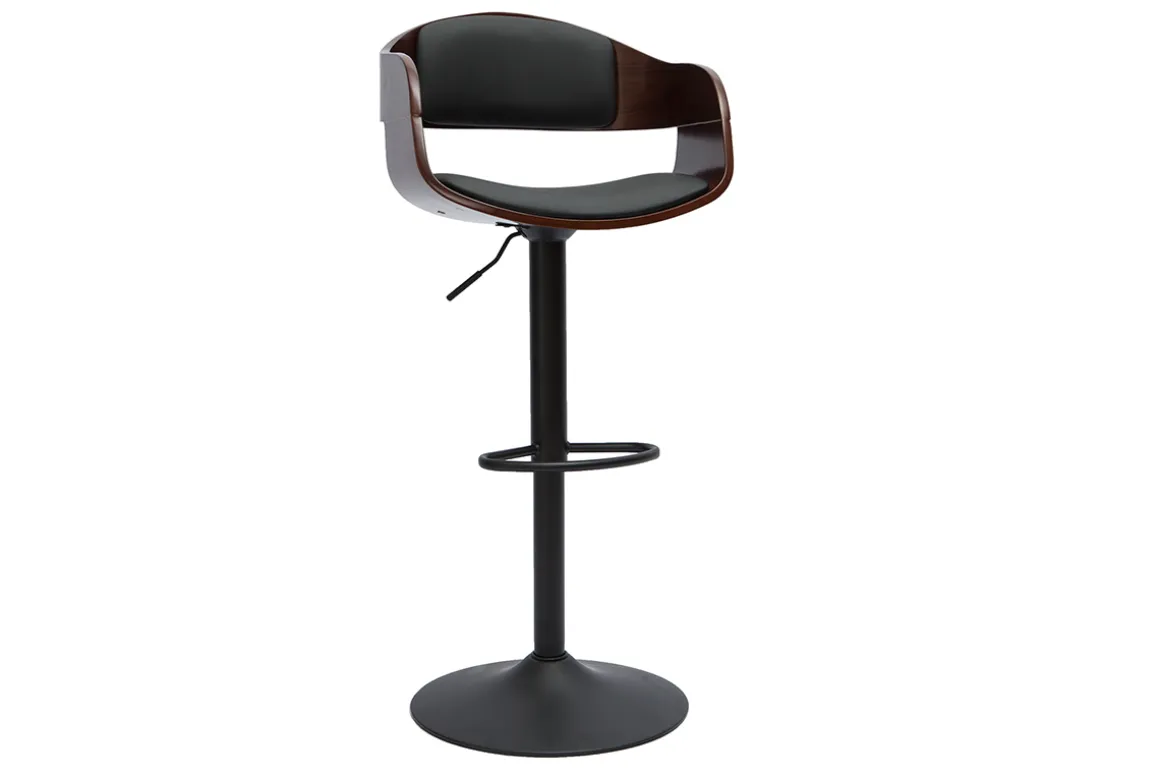 Miliboo Tabouret De Bar-Tabouret de bar design réglable noir et bois foncé EUSTACHE