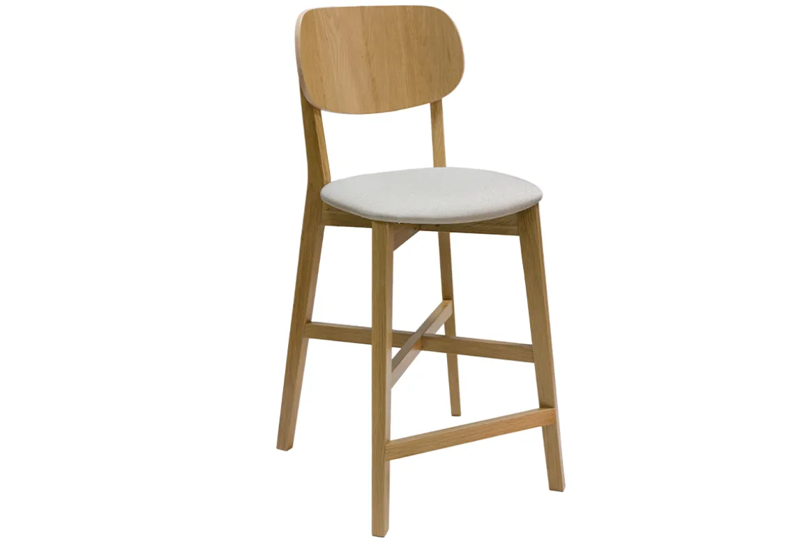 Miliboo Tabouret De Bar-Tabouret de bar en bois clair chêne massif et tissu beige H65 cm LUCIA