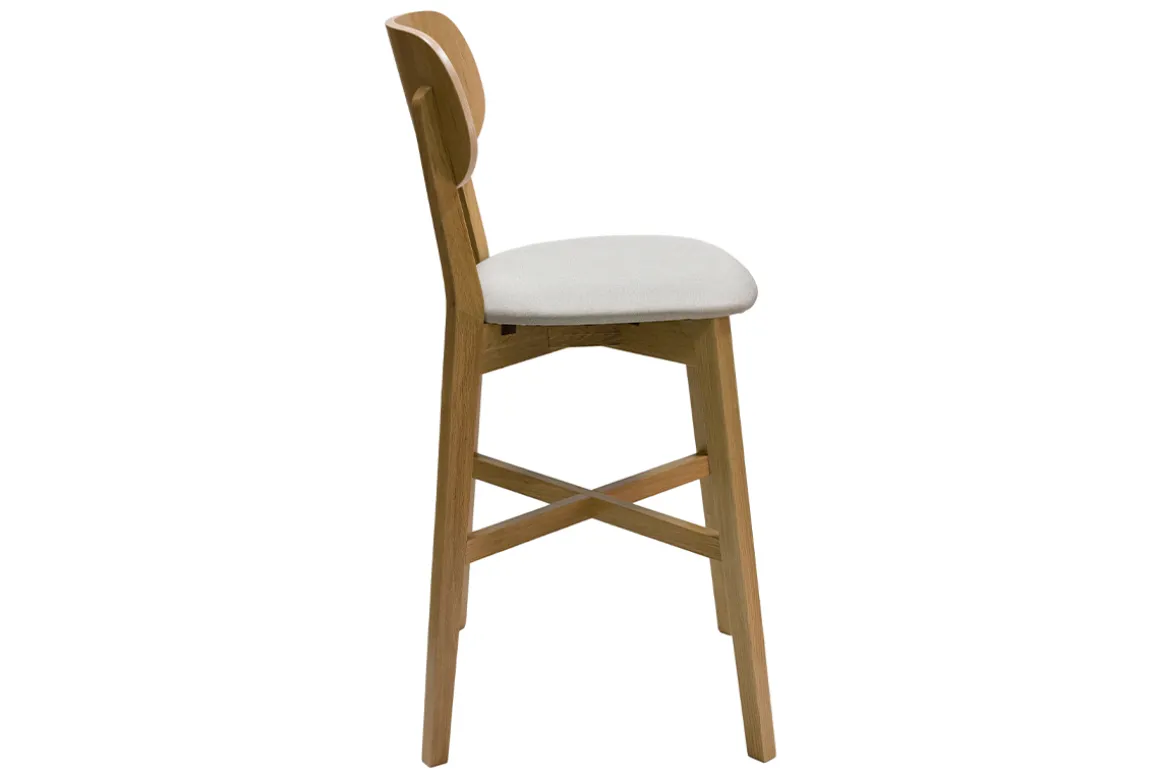 Miliboo Tabouret De Bar-Tabouret de bar en bois clair chêne massif et tissu beige H65 cm LUCIA