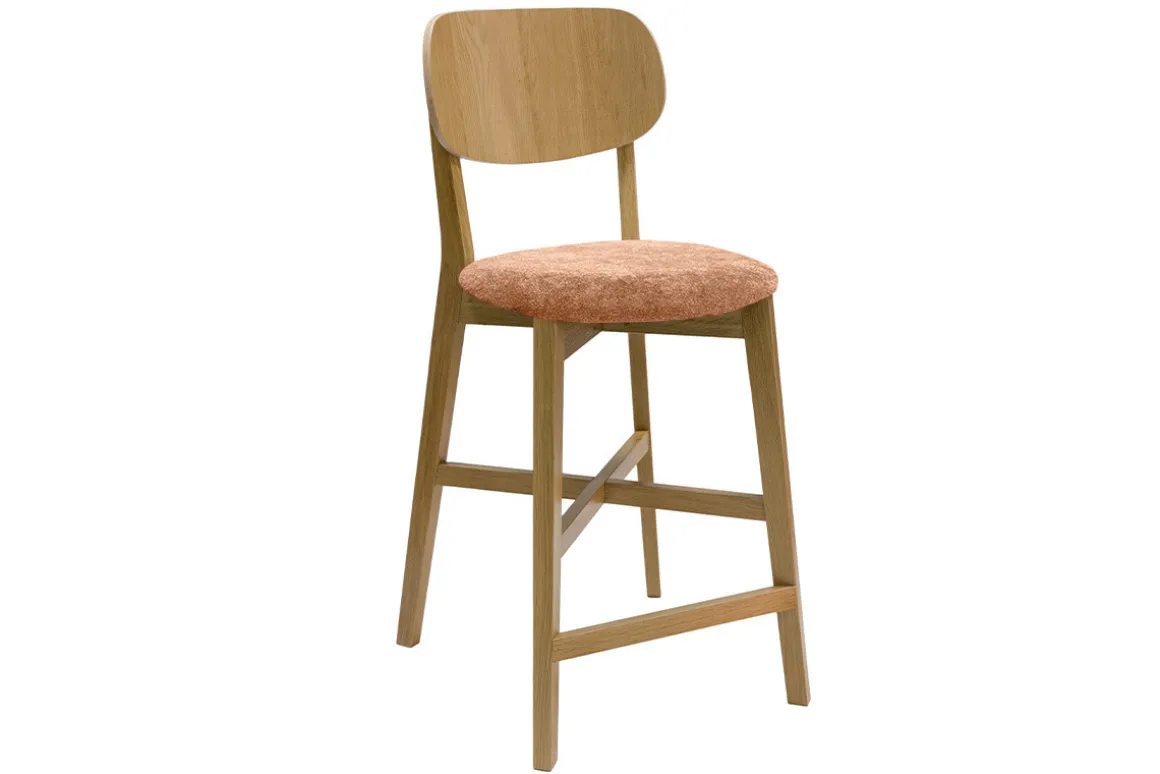 Miliboo Tabouret De Bar-Tabouret de bar en bois clair chêne et tissu effet velours terracotta H65 cm LUCIA