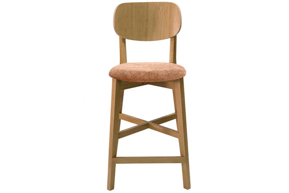 Miliboo Tabouret De Bar-Tabouret de bar en bois clair chêne et tissu effet velours terracotta H65 cm LUCIA