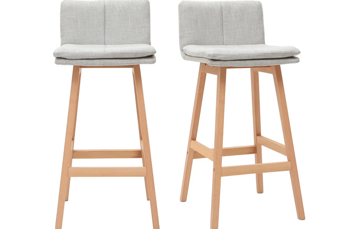 Miliboo Tabouret De Bar-Tabouret de bar en tissu gris perle et bois (lot de 2) JOAN