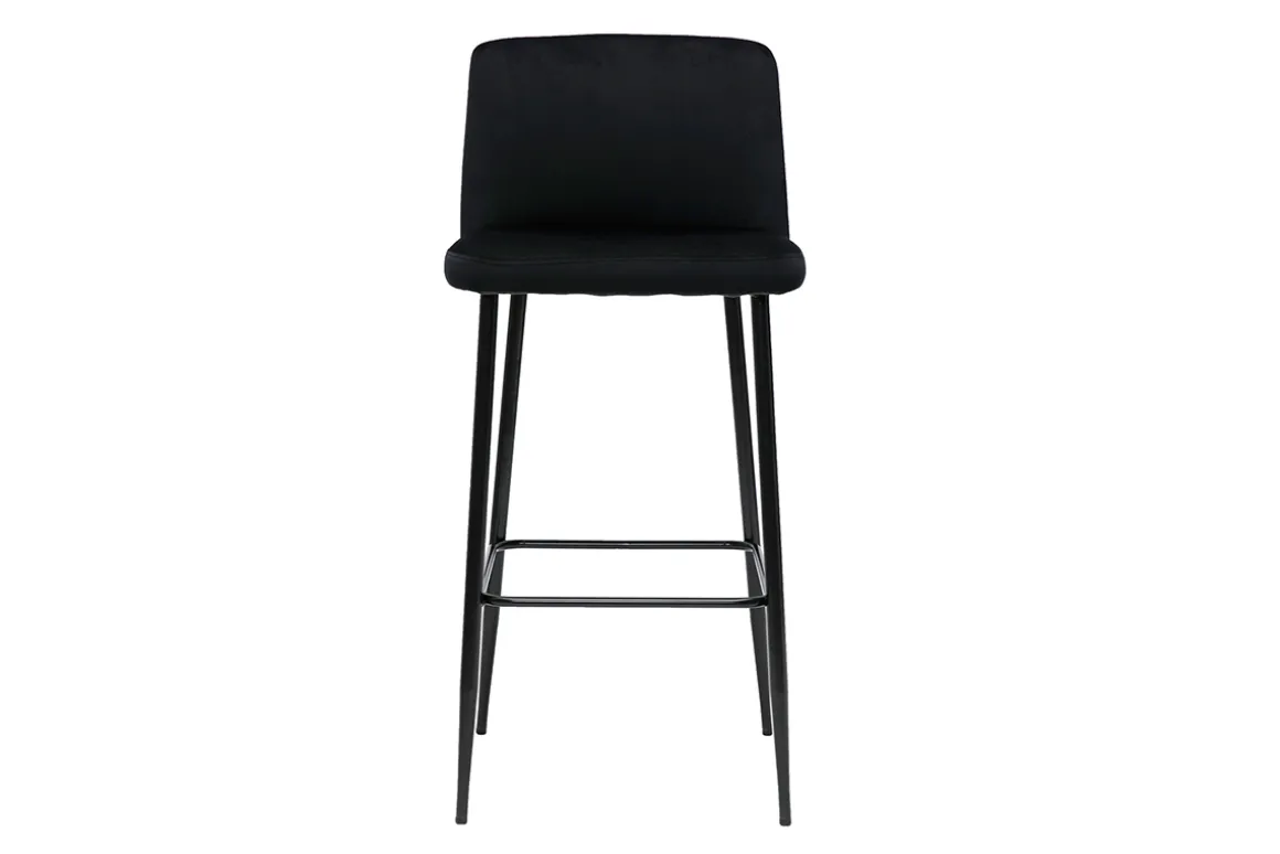 Miliboo Tabouret De Bar-Tabouret de bar fixe velours noir et pied métal noir H78 MONTI