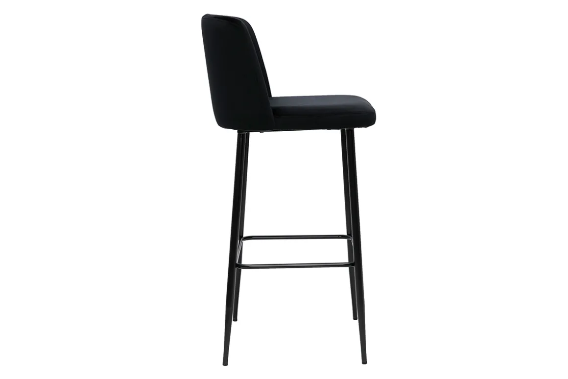 Miliboo Tabouret De Bar-Tabouret de bar fixe velours noir et pied métal noir H78 MONTI
