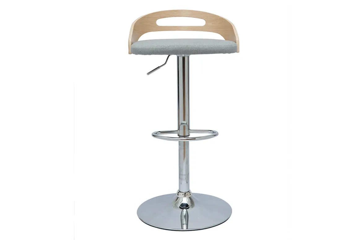 Miliboo Tabouret De Bar-Tabouret de bar réglable design bois clair et tissu gris clair MANO