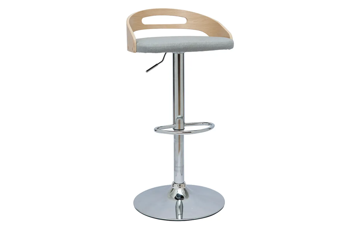 Miliboo Tabouret De Bar-Tabouret de bar réglable design bois clair et tissu gris clair MANO